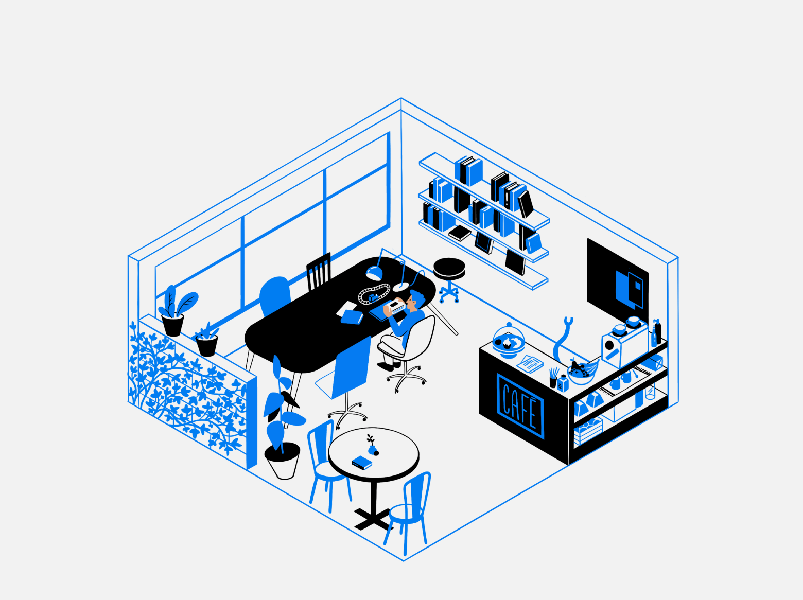 Ilustração de uma cafeteria